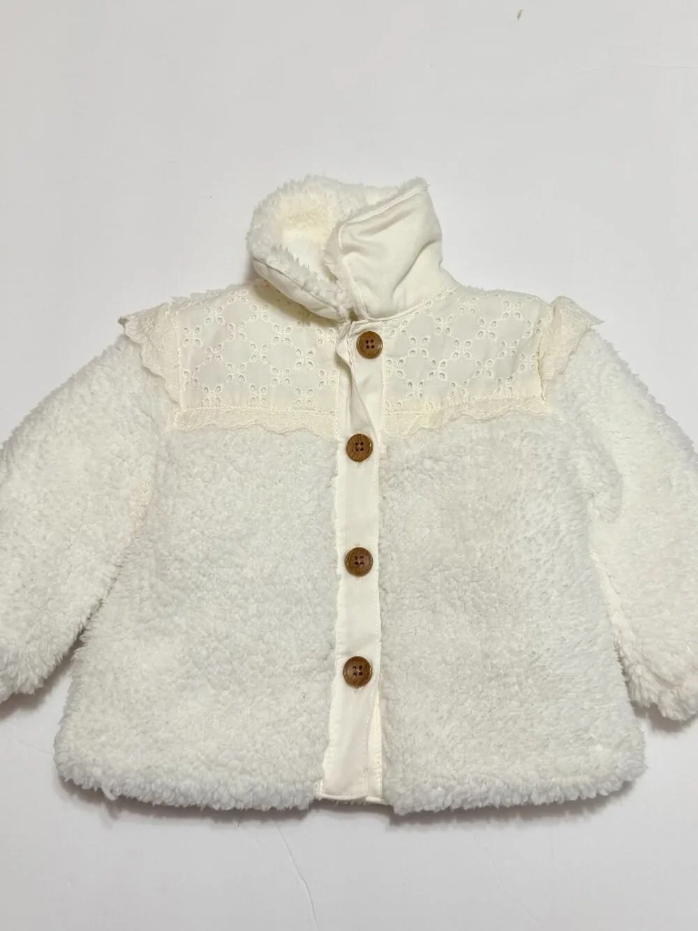 Carter's Fluffy Jacket w/Sherpa Collar & Embroidered Eyelet Pattern Size 6months